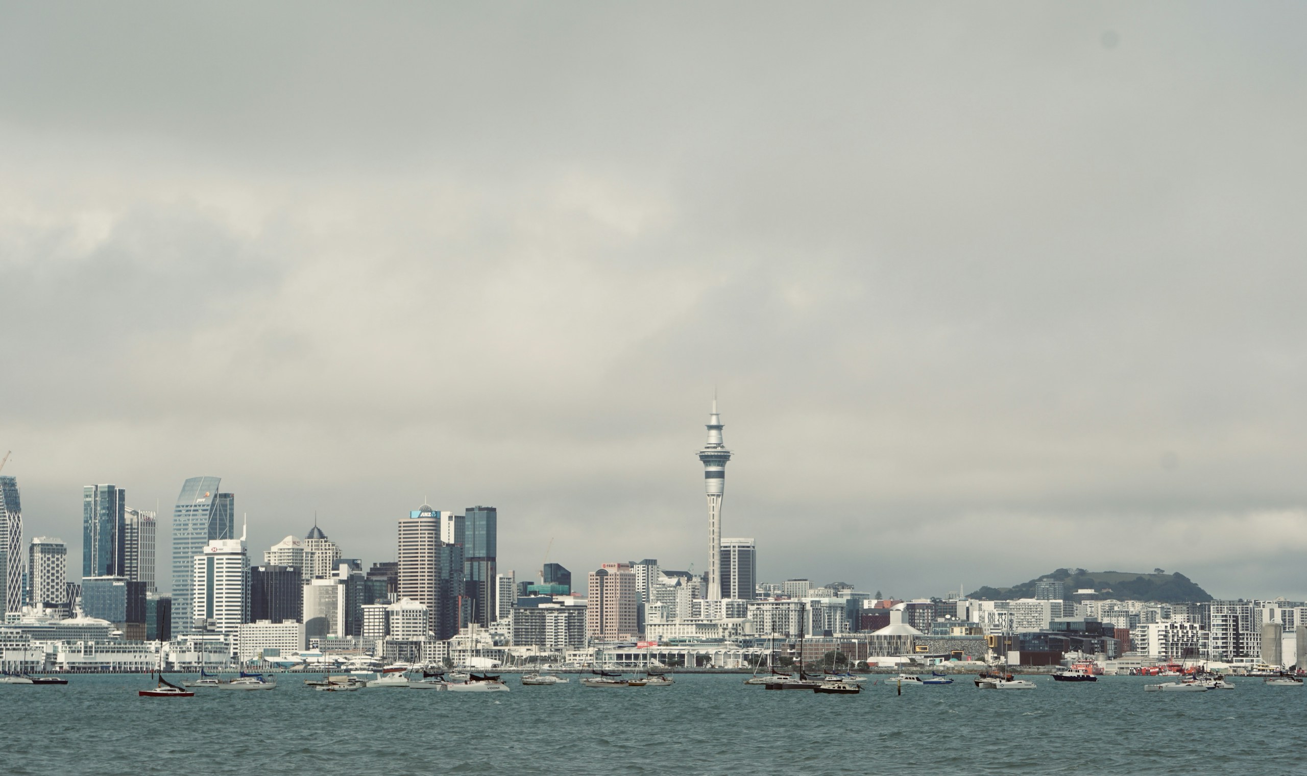 Auckland skyline viewed across the water in New Zealand